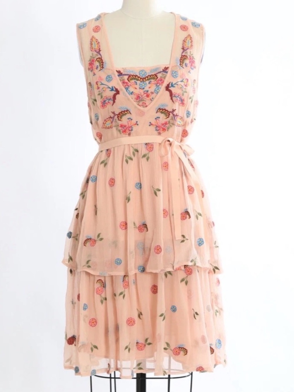 Sundance Peach Floral Tiered Chiffon Dress